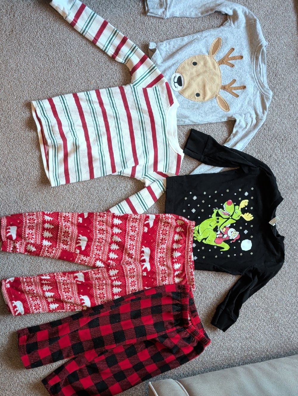 3T Carter's Holiday Kids Pajama Mix - Red, Black, Gray, Green